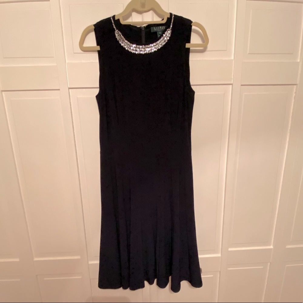 Ralph Lauren Dress in Navy with Jeweled Neckline